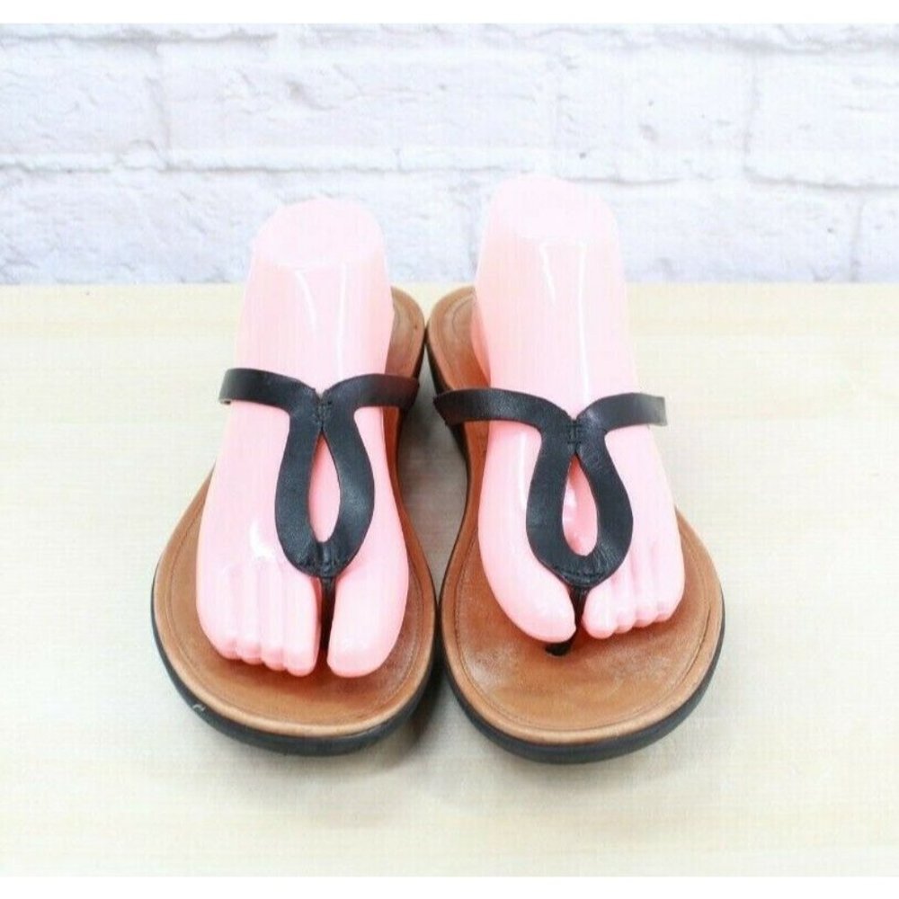 FITFLOP Banda Black Leather Thong Slim Wedge Thong Sandals Size 11 - Picture 2 of 9